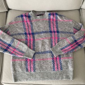 Women’s neon plaid grey sweater size small